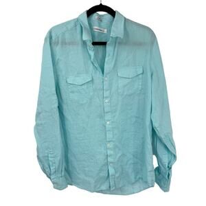 Calvin Klein Men L Linen Button Up Long Sleeve Shirt Aqua Blue size Large